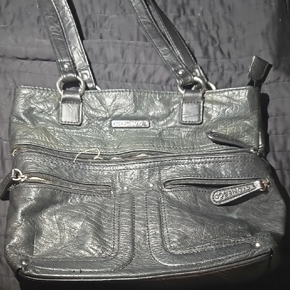Stone & Co. Black Shoulder Bag with Textured Material and Silver Hardware